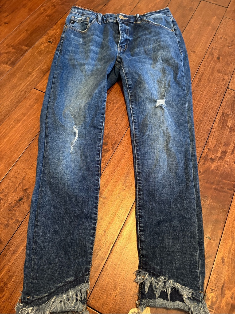 KanCan Blue Straight-Leg Jeans with Frayed Hem